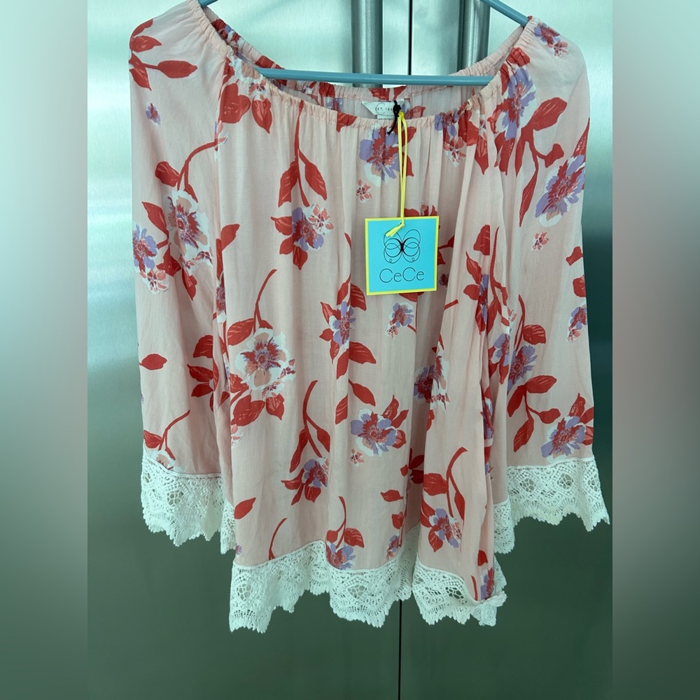 CeCe Pink Blouse with Purple Flowers